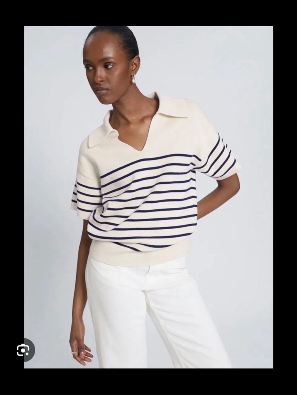 & Other Stories Cream Knit Polo Sweater